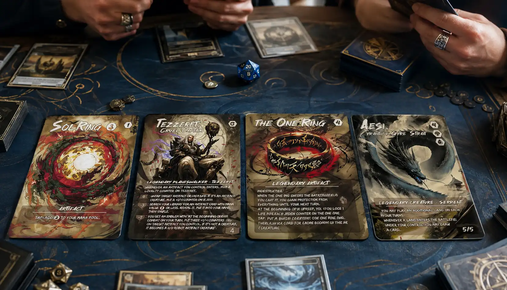 A hand displaying a fan of custom cards with varied alternative artwork