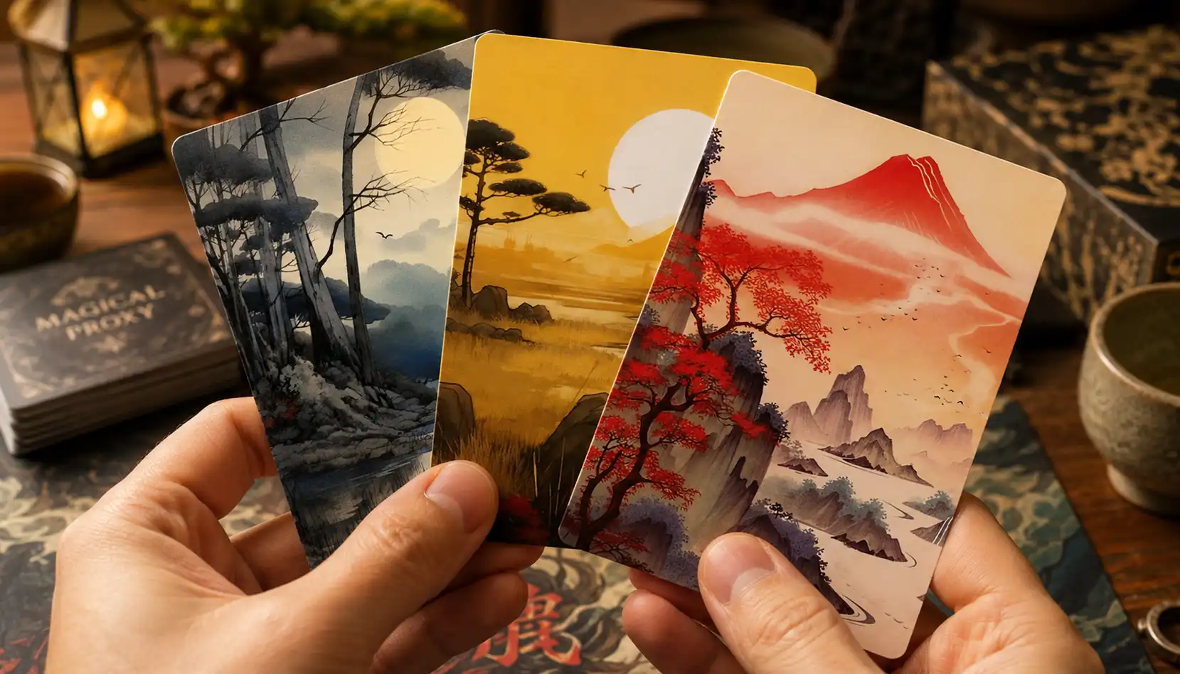 Custom cards being compared while planning and testing a deck